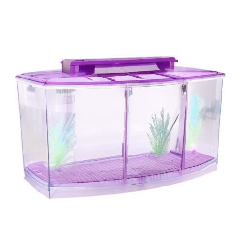 Acrylic Aquarium Isolation Box,Mini Fish Tank Breeding Hatchery Small Fishes Incubator with Three Divisions and LED Light(Purple)