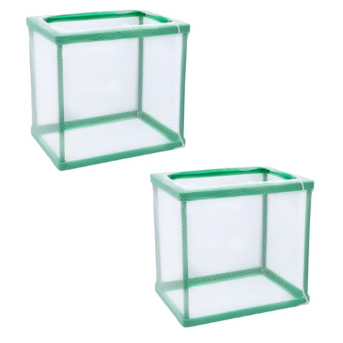 2PCS 6.69" x 5.04" x 6.38" Fish Tank Breeder Green Nylon Fish Incubator Mesh Box Aquarium Fish Fry Hatchery Breeder with Suction Cups - style: 6.69" x 5.04" x 6.38"; Green; without Divider