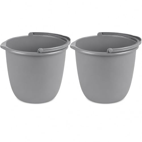 10 Qt. Spout Pail 2 Pack – Classic Titanium Plastic Utility Bucket with Comfortable Handle, Durable Multi-Purpose Pail for Household Cleaning & Storage