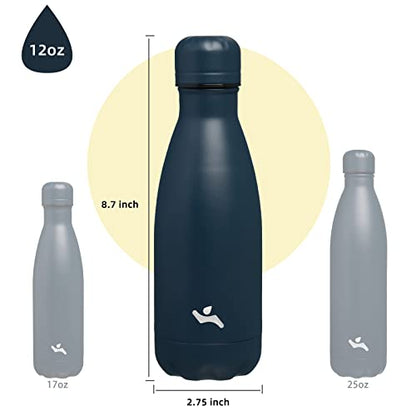 Konokyo 12 oz Insulated Stainless Steel Water Bottle, Navy Blue - color: Navy Blue, size: 12 Ounces