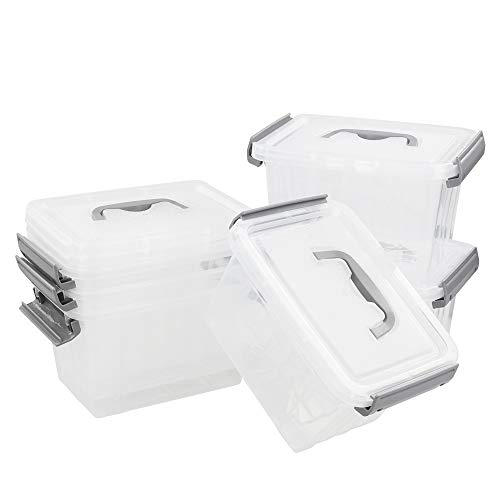Vababa 6-Pack 3 L Clear Plastic Latch Storage Boxes with Gray Lids - size: 3 Quart