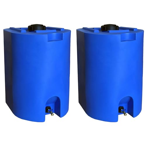 WaterPrepared 2-Pack Stackable Plastic Drinking Water Storage Tank with Spigots, 55 Gallon, Blue - Portable Emergency Hydration Container for Survival or Disaster Preparedness