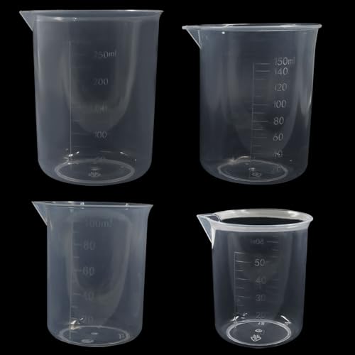 4 Pcs 50ml / 100ml /150ml /300ml Capacity Clear Measuring Cup, Transparent Lab Liquid Mixing Cups, Plastic Graduated Beakers for Kitchen Cooking Medicine Measure Tool - size: 50ml/1.7oz, 100ml/3.4oz, 150ml/5.1oz, 300ml/10.2oz, style: 4 Pcs