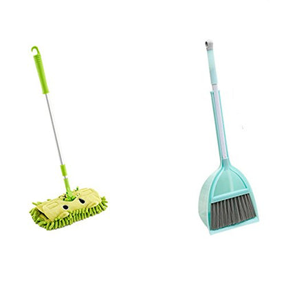 Mini Housekeeping Cleaning Tools for Children,3pcs Include Mop,Broom,Dustpan (Green Mop+Frash Blue Broom&Dustpan)