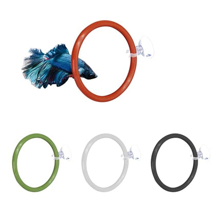 SnowTing 4 Pcs Upgraded Betta Fish Exercise Ring for Aquarium, Soft Silicone Training Loop with Suction Cup, Betta Fish Feeder Ring and Enrichment Toy, ID 2''/50 mm (Red, Green, White, Black)