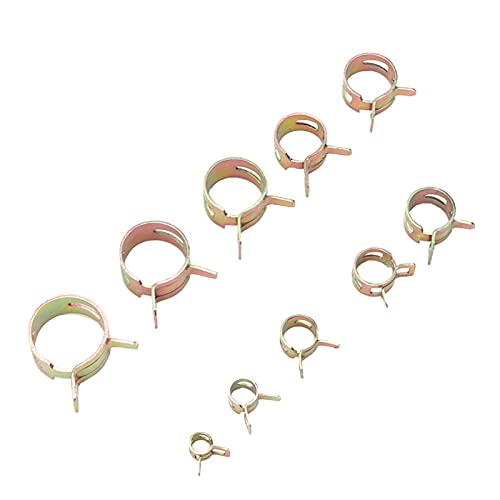 100pcs Spring Clips Clamps Assortment Kit, Spring Hose Clamp for Air Hose Water Pipe Automotive Fuel Line, 10 Sizes Metal Fasteners with Resistance for Silicone Tubing and Fluid