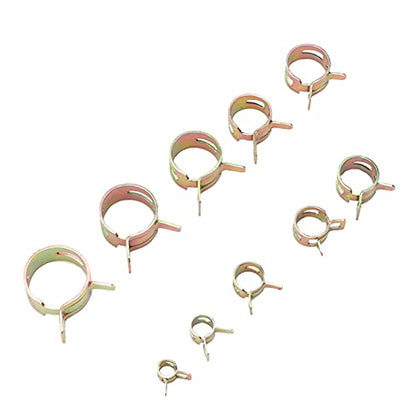 100pcs Spring Clips Clamps Assortment Kit, Spring Hose Clamp for Air Hose Water Pipe Automotive Fuel Line, 10 Sizes Metal Fasteners with Resistance for Silicone Tubing and Fluid