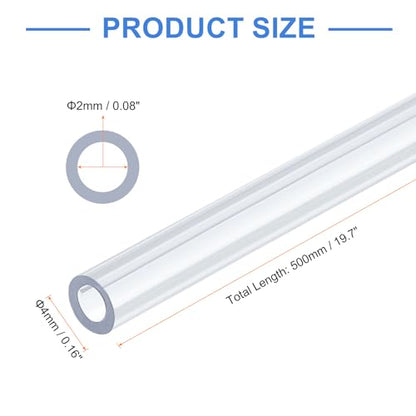 uxcell 10 Pcs Clear Plastic Rigid Tubing 2mm ID x 4mm OD, 0.5 Meters Length Round Polycarbonate Tubing for Aquarium Water Pipe, Water Cooling System, Plumbing - size: 2mm x 4mm