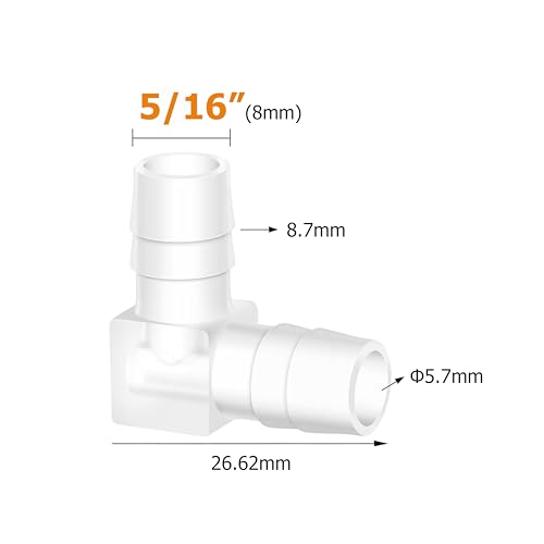 5/16" Hose Barb 90 Degree Elbow L Fitting, Plastic 2 Way Equal Barbed Joint Splicer Mender Union Adapter Hose Fitting (Pack of 5) - size: 5/16" (5Pcs)