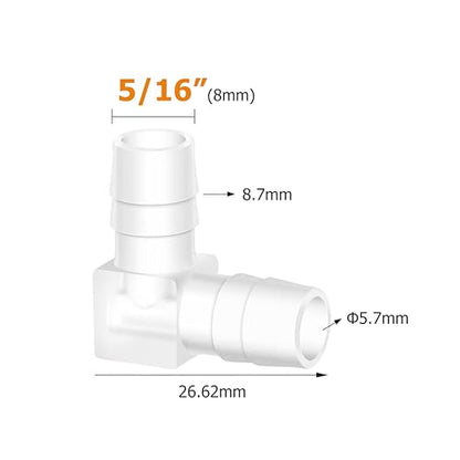 5/16" Hose Barb 90 Degree Elbow L Fitting, Plastic 2 Way Equal Barbed Joint Splicer Mender Union Adapter Hose Fitting (Pack of 5) - size: 5/16" (5Pcs)