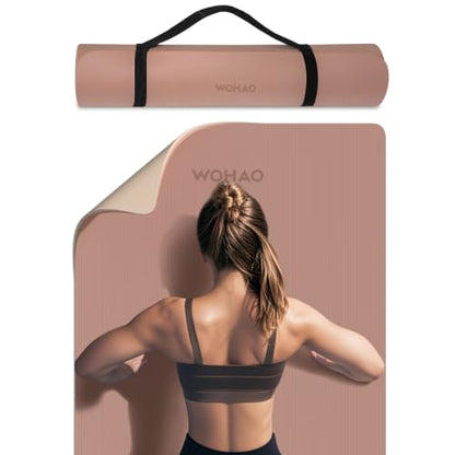8mm Thick Yoga Mat Non Slip for Women Men - color: Brown+Apricot