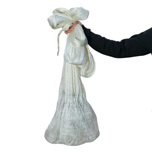 Lawaia Traditional Fishing Cast Net Multifilament Line Landing Net with Steel Pendant Weight Hand Throwing Fish Net White Nylon Small Mesh - color: white, size: 3.5m high
