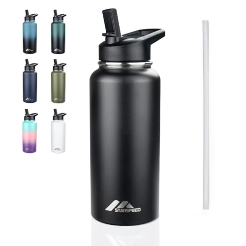 StarSpeed 32oz Insulated Water Bottle with Straw Lid,Black - color: Black, size: 32 Ounces