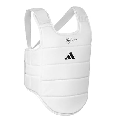 adidas WKF Approved Karate Chest Protector - White w/ Black Logo - size: Large