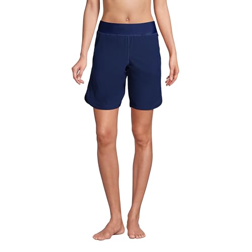 Lands' End Women's 9" Quick Dry Elastic Waist Modest Board Shorts Swim Cover-up Shorts with Panty - color: Deep Sea Navy, size: 24 Plus