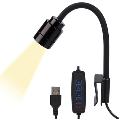 Zoom Mini Aquarium Spotlight with Timer – Gooseneck Clip-On Lamp, 15°–90° Zoom Beam, Tri-Color White/Warm White/Warm Light, Full Brightness Dimming (Black - NO Timer) - color: Black - NO Timer