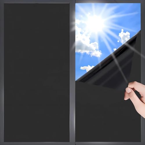 Blackout Window Film, Black Aquarium Background, Black Out Windows Cling Room Darkening Sun Blocking Removable Window Covers Tint for Home17.5 x 78.7 Inches - color: Black, size: 17.5"x 78.7"