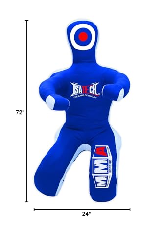 MMA Grappling Dummy, Training Punching Bag, Black and Red, Canvas Material, Sitting Position with Target - color: Blue, size: 5ft (60")