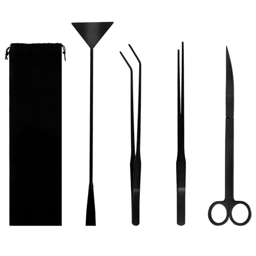 Aquarium Aquascaping Tool Stainless Steel Aquascape Tools Kit 4 in 1 Anti-Rust Fish Tank Starter Kit with Tweezers Scissors Spatula for Aquarium Plants (Black) - color: Black