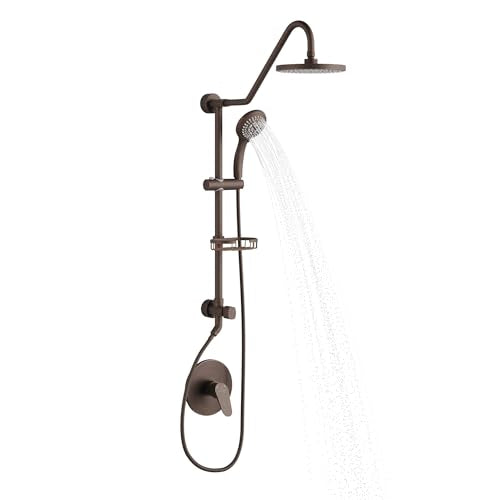 PULSE ShowerSpas Kauai III Oil-Rubbed Bronze Rain Shower Head with Handheld Spray - 1.8 GPM, 8" Showerhead, 5-Function HandShower, Adjustable Slide Bar - Shower Heads with Handheld Spray Combo - size: 1.8 Gallon Per Minute, style: Oil-Rubbed Bronze