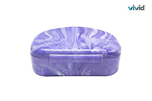 Orthodontic Retainer Case With Hinged Lid Snaps, Portable Denture Cases, Mouthguard Case for Retainer and Dentures (Purple Marble)