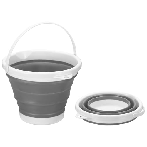 uxcell Collapsible Bucket, 2.6 Gallon (10L) Small Foldable Bucket, Portable Water Pail Round Tub Cleaning Tools with Handle for RV Camping Household Garden Fishing Car Wash, Gray - color: Gray