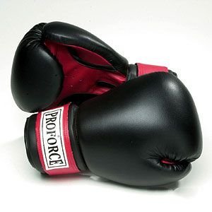 Pro Force Leatherette Boxing Gloves - color: Black with Red Palm, size: 8 oz.