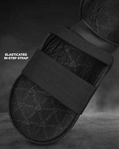 RDX Shin Guards Kickboxing Muay Thai, SATRA SMMAF Approved, Premium Maya Hide Leather, Leg Instep Protection Pads, MMA Martial Arts Kicking Sparring Training Gear, BJJ Karate Boxing Taekwondo, Black - color: Blue, size: Medium