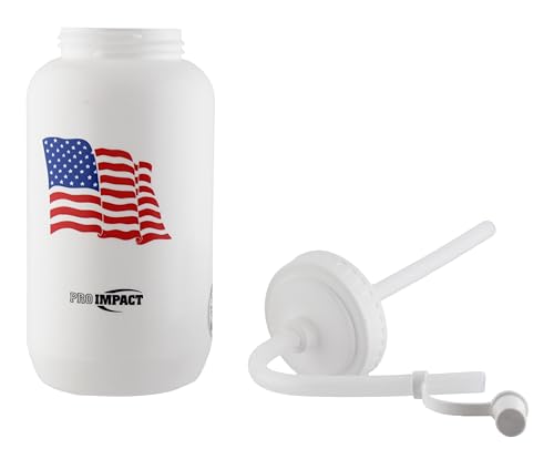 Squeezable Water Bottle Bendable Long Straw - LDPE BPA Free Plastic - Hydration for Baseball Hockey Gym MMA Yoga Boxing Cycling Softball Football Lacrosse (35.5 Oz.) - style: White American Flag