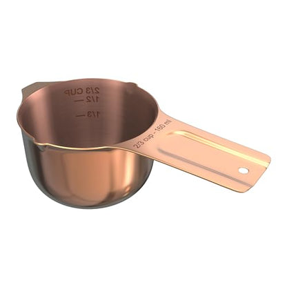 Color Up ⅔ Cup Measuring Cup (160 ml) – Premium Copper Stainless Steel, Accurate for Wet & Dry Ingredients, Embossed Markings, Easy-Pour Spouts, Dishwasher-Safe, Kitchen Essential - size: 2/3 Cup (160 ml) Copper
