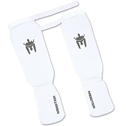 Meister MMA Elastic Cloth Shin & Instep Padded Guards (Pair) - color: White, size: Large-X-Large