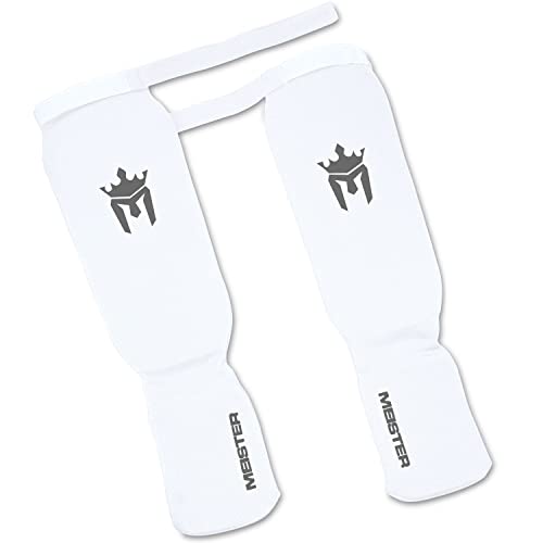 Meister MMA Elastic Cloth Shin & Instep Padded Guards (Pair) - color: White, size: Large-X-Large