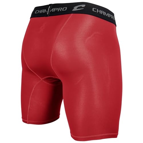 CHAMPRO Youth Polyester/Spandex Lightning Compression Shorts - color: Scarlet, size: Medium