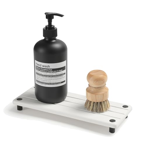Instant Dry Sink Caddy Kitchen Sink Organizer, Quick Drying Diatomaceous Earth Stone Sink Tray Sponge Holder Soap Dish, Bathroom Countertop Vanity Dispenser Toothbrush Bottle, White, 10" x 4" - color: 1. White, size: 10" x 4" x 1"
