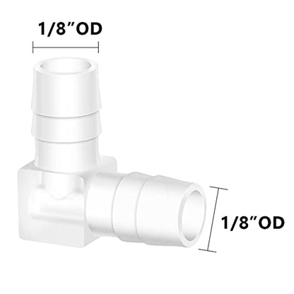 1/8" Hose Barb 90 Degree Elbow L Fitting, Plastic 2 Way Equal Barbed Joint Splicer Mender Union Adapter Hose Fitting (Pack of 5) - size: 1/8" (5Pcs)
