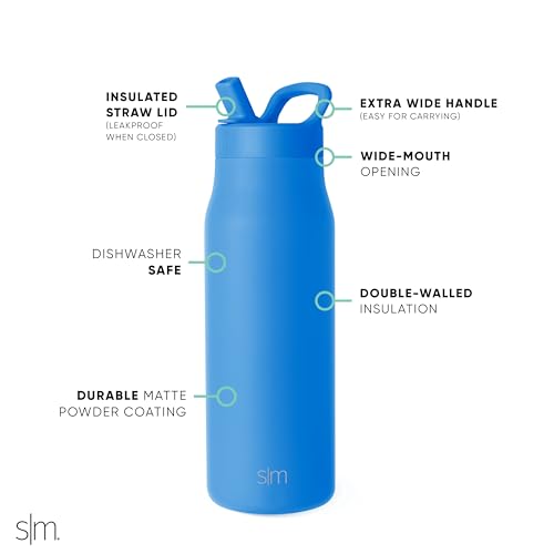 Simple Modern Insulated Water Bottle with Manual Straw | 34oz | Blue - color: Supersonic Blue, style: 34oz