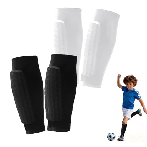 2 Pairs Soccer Shin Guards, Shin Guards Soccer for Kids Youth Adult Calf Compression Sleeve with Honeycomb Pads, Calf Protective Gear for Football & Baseball for Boys, Girls - color: Black+White, size: X-Large