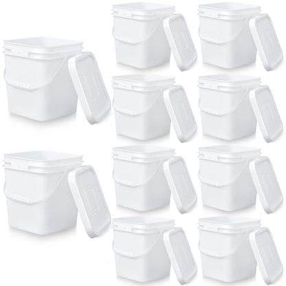 10 Pcs 3.5 Gallon Square Food Grade Bucket with Lid Plastic Buckets Pail with Handle Lid Heavy Duty Buckets for Storing Dry Food Charcoal Camping Fishing(White) - color: White, style: Square