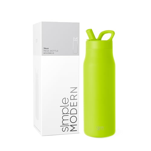 Simple Modern Insulated Water Bottle with Manual Straw | 34oz | Green - color: Green Apple, style: 34oz
