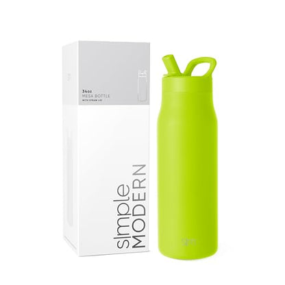 Simple Modern Insulated Water Bottle with Manual Straw | 34oz | Green - color: Green Apple, style: 34oz