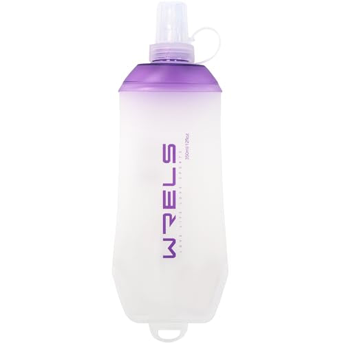 WRELS 200ml/350ml/500ml Collapsible Soft Flask,BPA Free Folding Soft Water Bottle with Hanging Ring,Lightweight TPU Hydration Flask for Running Marathon Cycling Hiking - color: Purple-350ml*1
