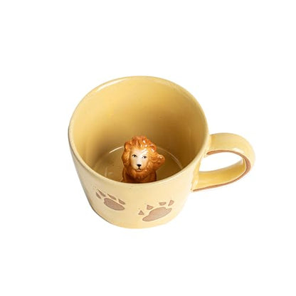 DIHOclub Lion Coffee Mug Ceramic 3D Wild Animal Inside Cup,Cute Cartoon Handmade Figurine Mugs,Holiday and Birthday Gift for Coffee Milk Tea Lovers,12 OZ (Yellow Lion) - color: Yellow Lion