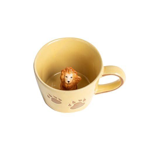 DIHOclub Lion Coffee Mug Ceramic 3D Wild Animal Inside Cup,Cute Cartoon Handmade Figurine Mugs,Holiday and Birthday Gift for Coffee Milk Tea Lovers,12 OZ (Yellow Lion) - color: Yellow Lion