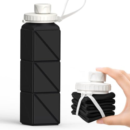 BEAUTAIL Collapsible Water Bottles 21oz/610mL, Silicone Travel Water Bottle | BPA Free, Leakproof & Reusable, Foldable Water Bottle for Traveling, Hiking, Gym, School, Sports, Outdoor, 1-Pack, Black - color: Black