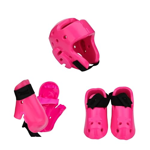 Martial Arts Karate Kenpo Taekwondo Sparring Gear Set with Kicks, Gloves and Head Gear - color: pink, size: 5-6 shoe, adult small gloves