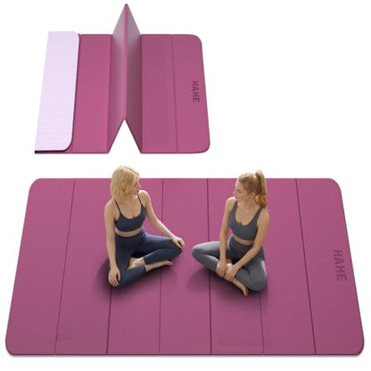 HAHE Extra Wide Folding Exercise Mat 75"x40"x0.4" TPE Fitness Mat | High Density Foldable Yoga Mat, Non-Slip Yoga Mat for Home Gym, Strength Training, Travel, 7-Fold Portable for Women, Men - color: Deep Pink & Light Pink
