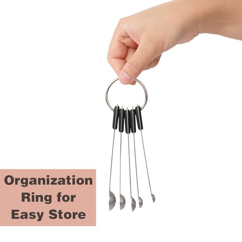 Mini Measuring Spoons Set, Tiny Stainless Steel Measure Teaspoons with Black Silicone Handle, Suitable for Small Amount of Dry or Liquid Ingredients and Spices (1/64, 1/32, 1/16, 1/8, 1/4 tsp) - color: Black