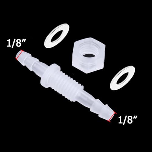 1/8” Thru-Bulk Bulkhead Plastic Hose Barb Fittings Union Adapter Fittings for Aquarium Fuel Gas Liquid Air with Metal washers (Pack of 3)
