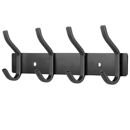 12 Inch Coat Rack Wall Mount with 4 Hooks, Black Wall Hook Rack - color: Black, size: 4 Hooks