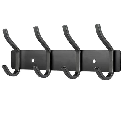 12 Inch Coat Rack Wall Mount with 4 Hooks, Black Wall Hook Rack - color: Black, size: 4 Hooks